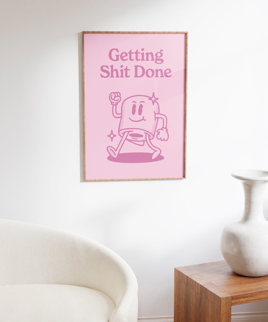 Getting Shit Done Pink Retro Mascot Motivational Quote Poster - Image 6
