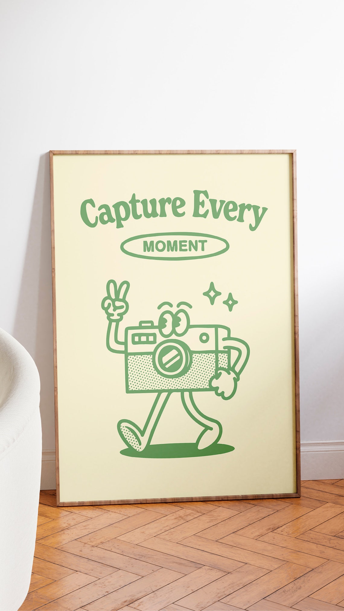 Capture Every Moment Camera Mascot Green Retro Photography Poster - Image 2