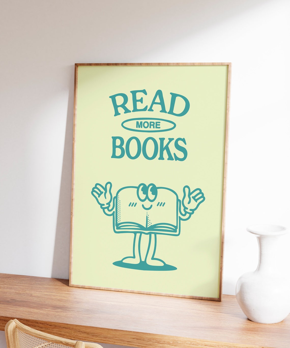 Read More Books Teal Book Mascot Lime Green Reading Quote Poster - Image 7
