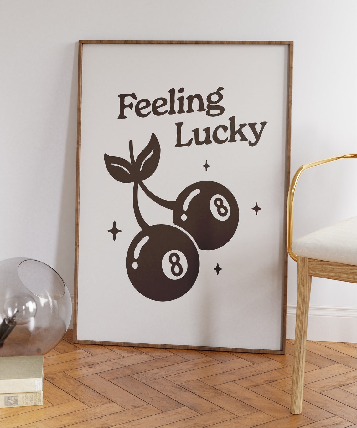 Feeling Lucky Retro 8 Ball Cherries Minimalist Quote Wall Poster - Image 5