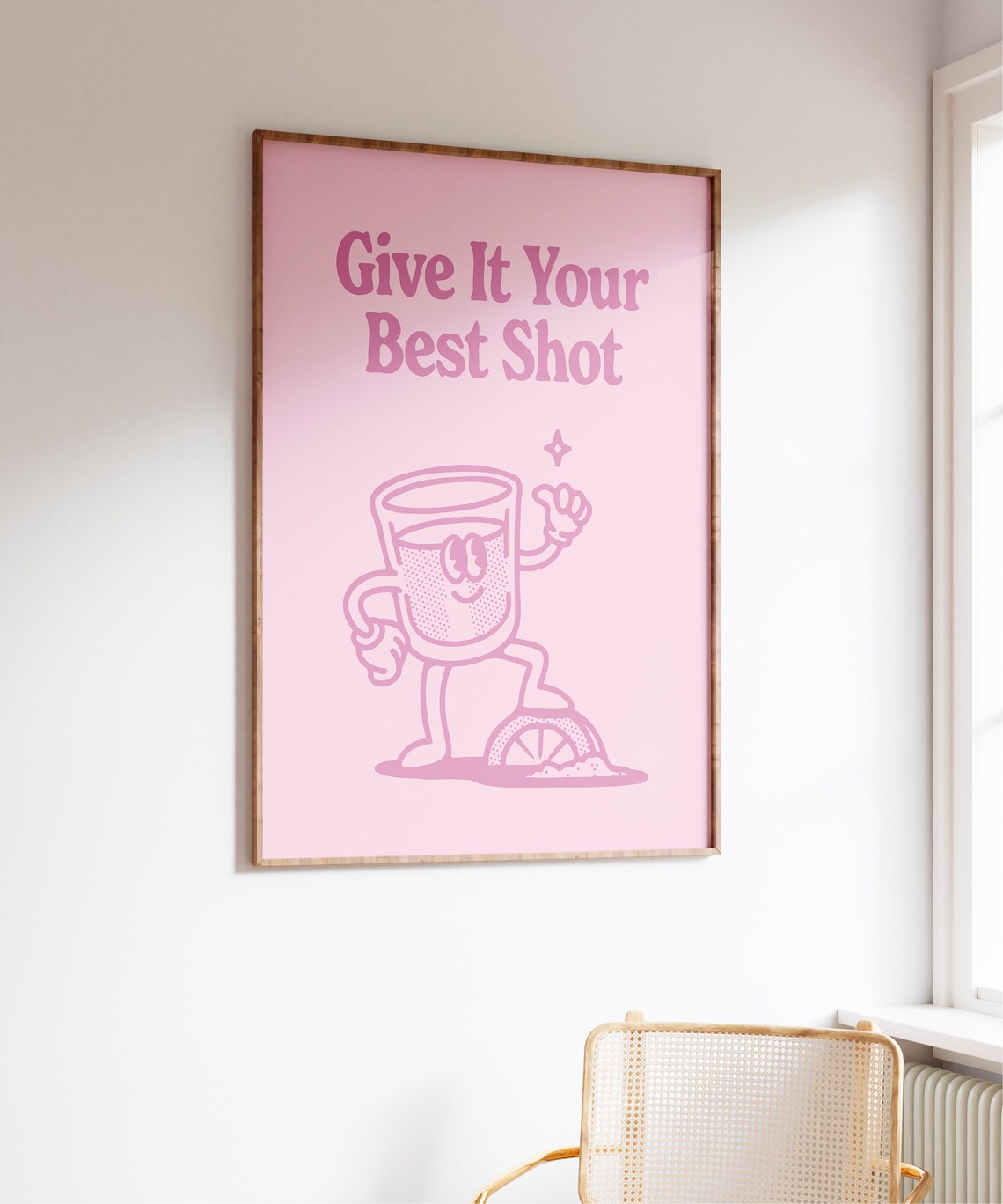 Give It Your Best Shot Cute Pink Shot Glass Cartoon Quote Poster - Image 4
