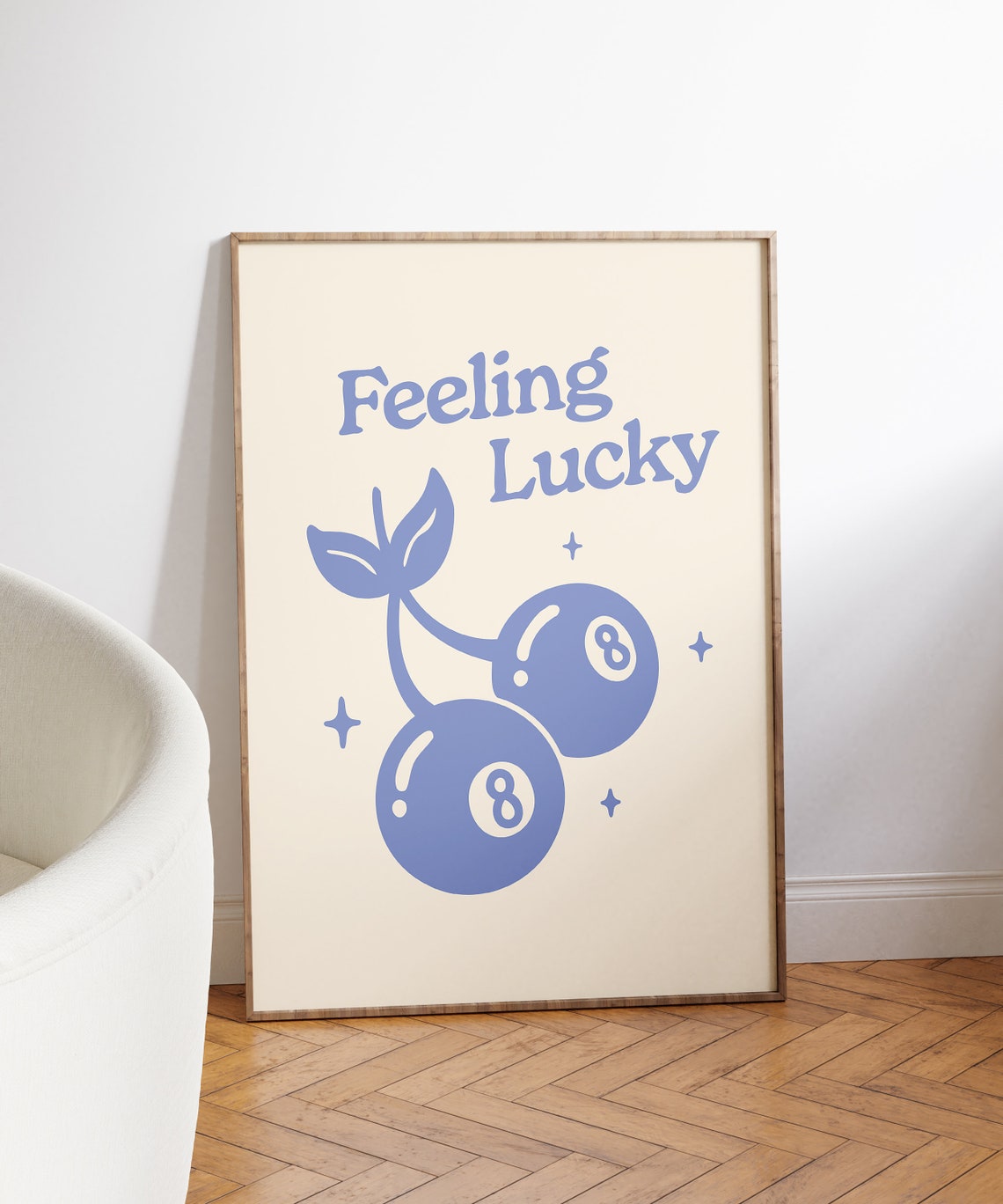 Feeling Lucky Blue 8-Ball Cherry Illustration Retro 70s Wall Art - Image 3