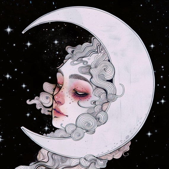 The Dreamer Print Celestial Art Crescent Moon Art Celestial Decor Moon Art Moon Decor Surreal Art