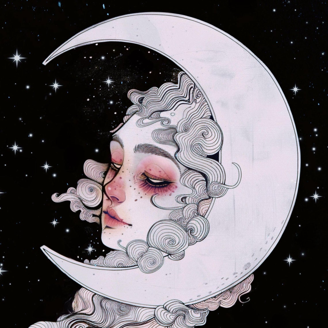 The Dreamer Print Celestial Art Crescent Moon Art Celestial Decor Moon Art Moon Decor Surreal Art