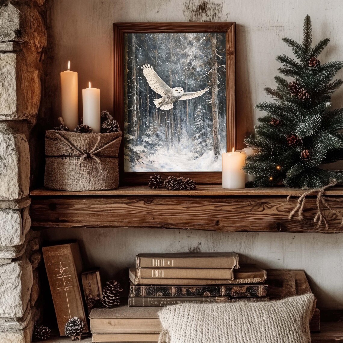 Owl In Winter Forest, Vintage Style Poster - Image 3