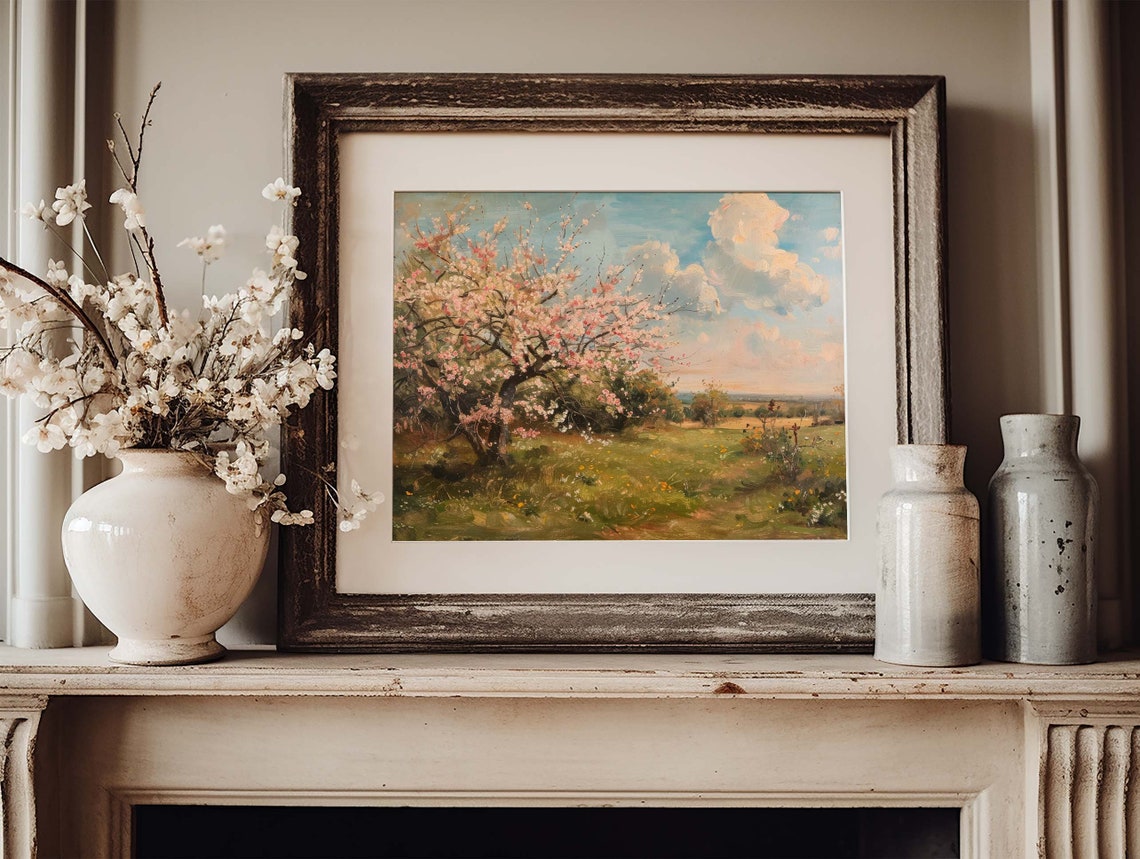 Cherry Blossom Vintage Style Painting, Art Print - Image 2
