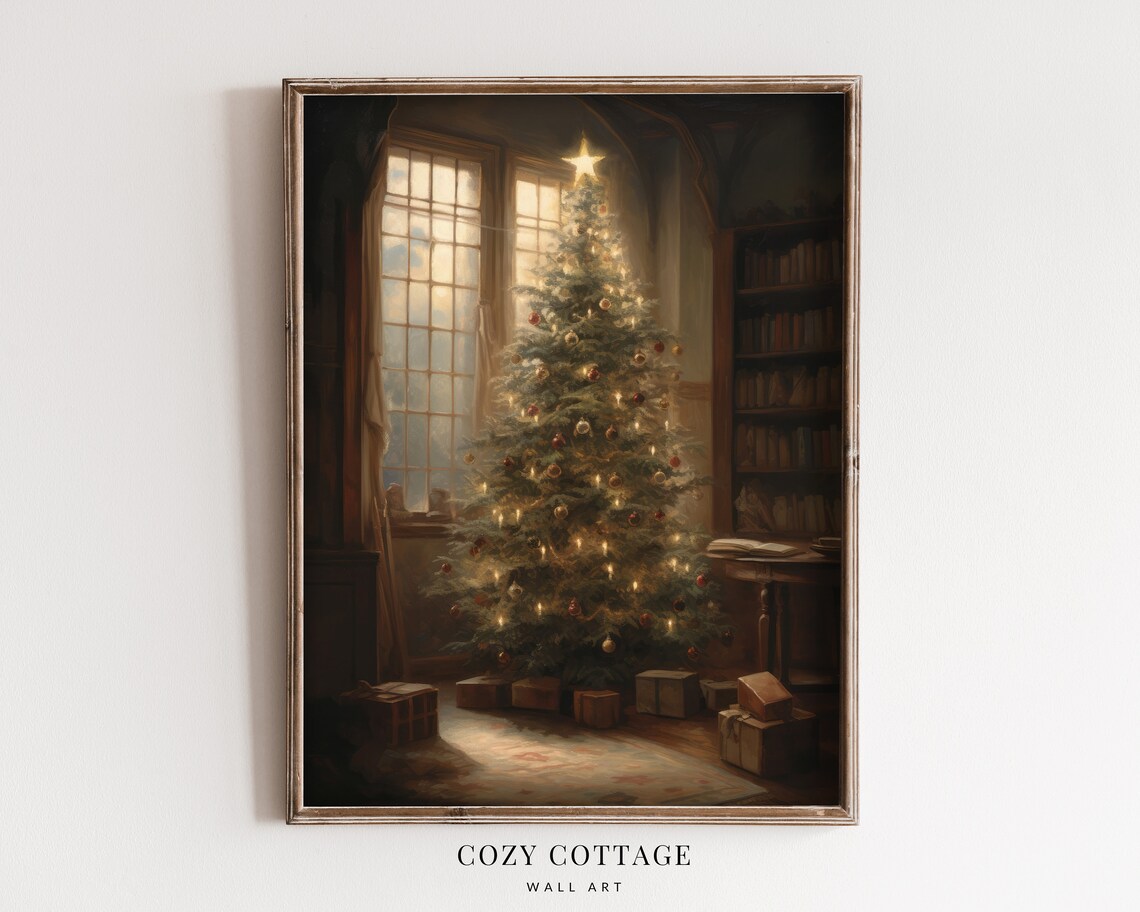 Moody Christmas Tree, Vintage Style Painting - Image 2