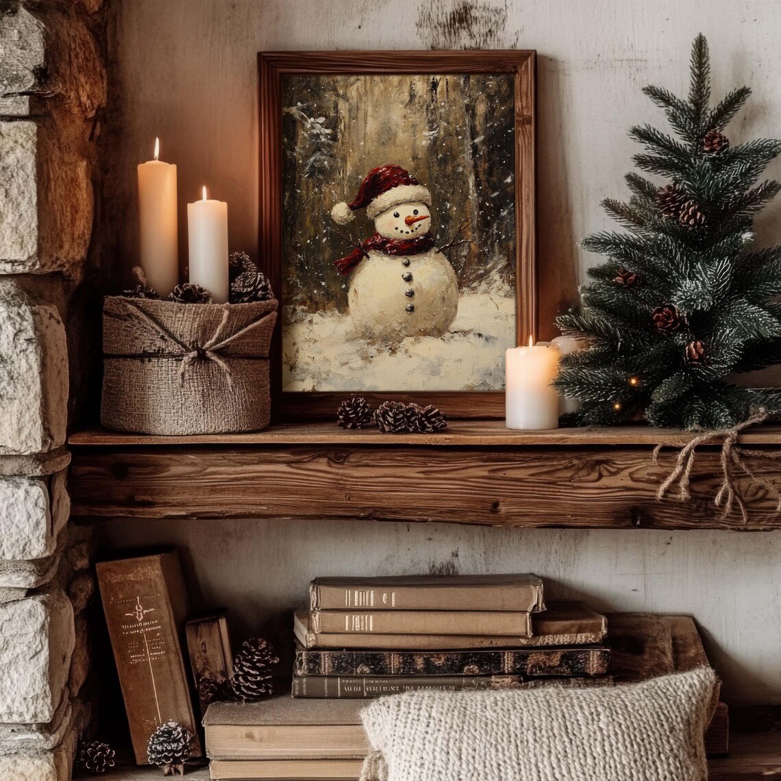 Moody Snowman Art Print, Rustic Winter Decor - Image 3