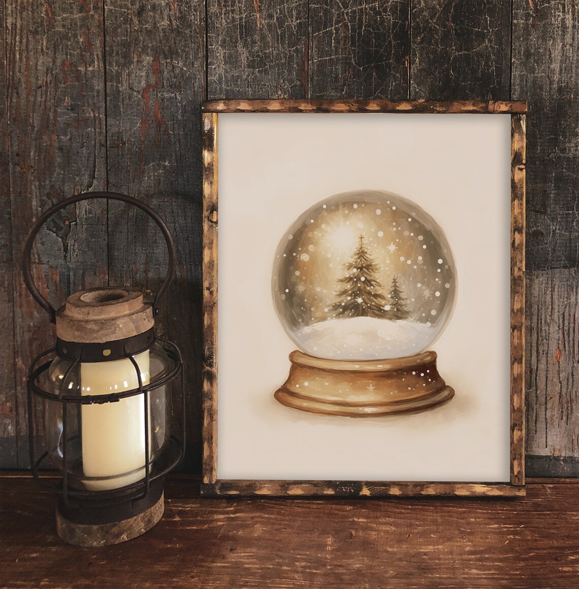 Christmas Snow Globe, Vintage Style Painting - Image 2