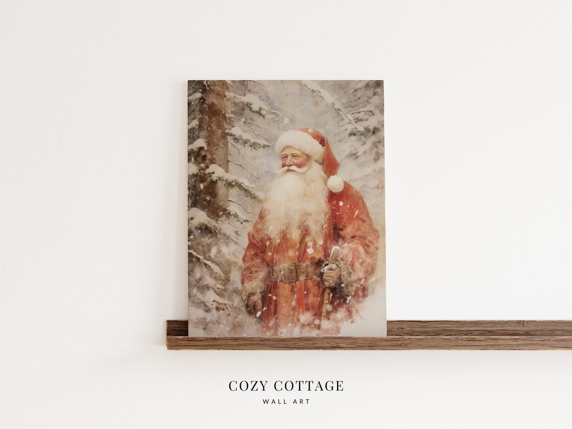 Santa In Winter Forest Vintage Style Art Print - Image 3
