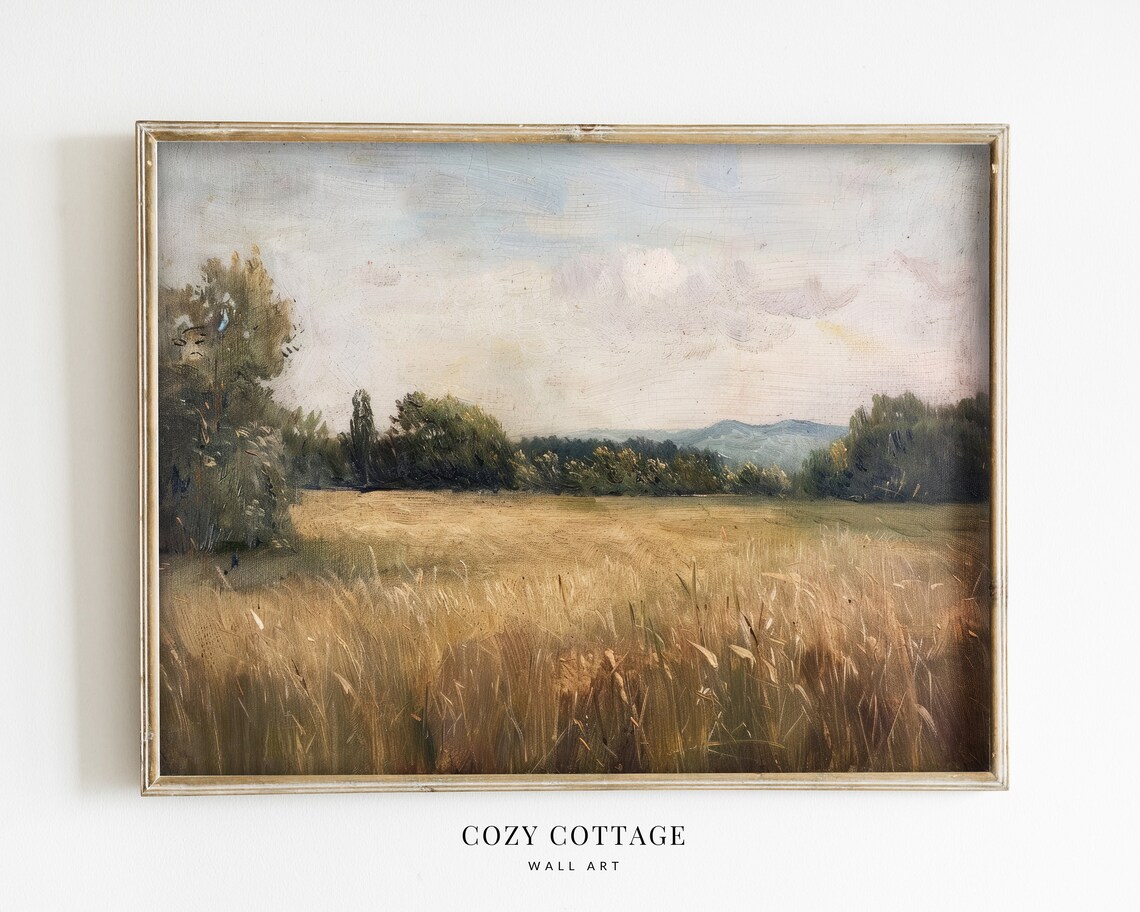 Corn Field Vintage Style Painting, Farmhouse Decor