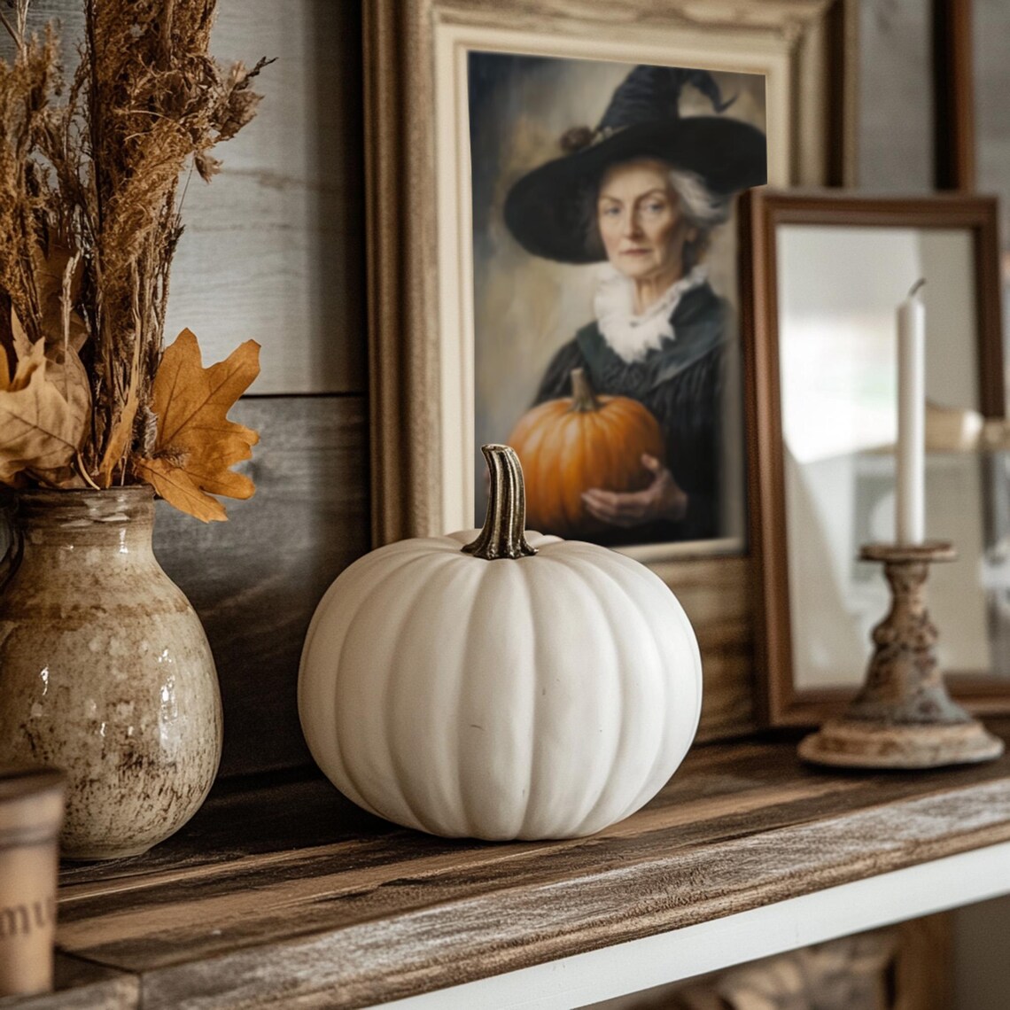 Victorian Witch Holding A Pumpkin, Vintage Style - Image 2