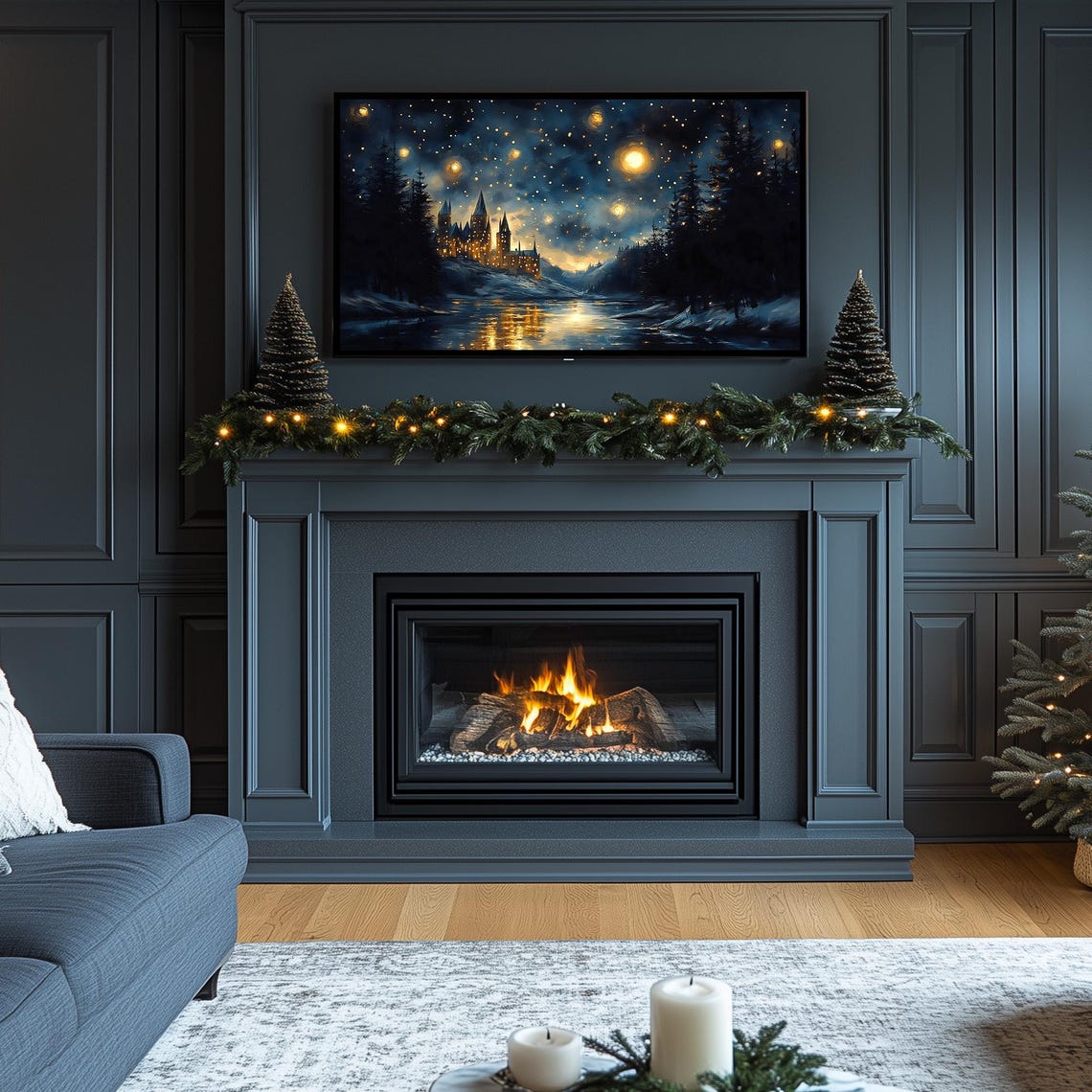 Magical Castle Under Starry Night Sky by Lake Frame TV Poster - Image 4
