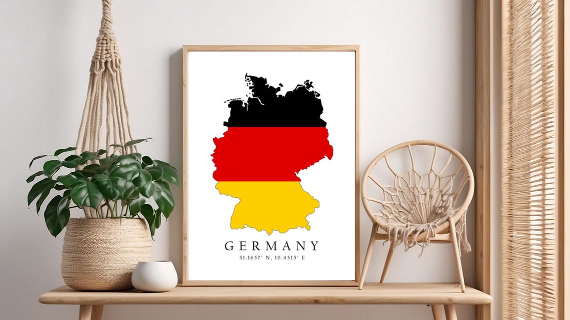 Germany Map Print Flag Latitude Longitude Coordinates Poster Wall Art Home Dcor