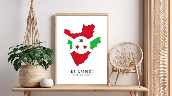 Burundi Map Print Flag Latitude Longitude Coordinates Poster Wall Art Home Dcor