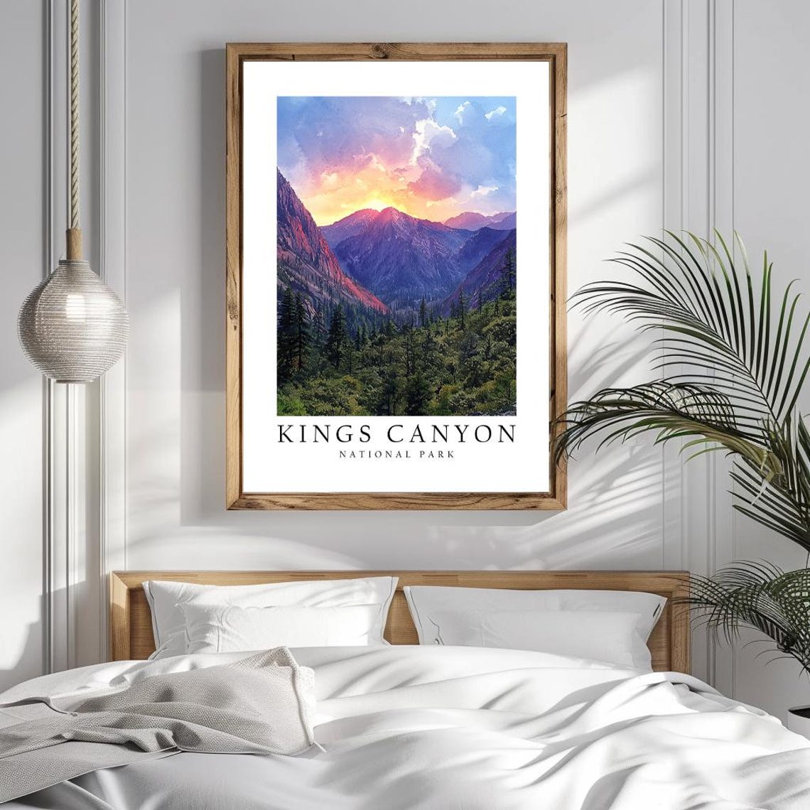 Kings Canyon National Park Watercolor Sunset Mountain Travel Poster