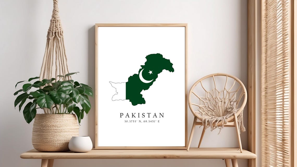 Pakistan Map Print Flag Latitude Longitude Coordinates Poster Wall Art Home Dcor