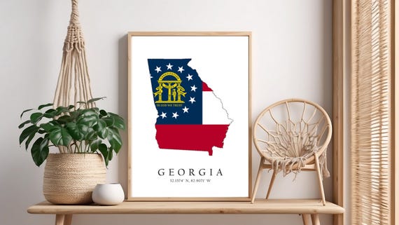 Georgia Map Print Latitude Longitude Coordinates Flag Poster Wall Art Home Dcor