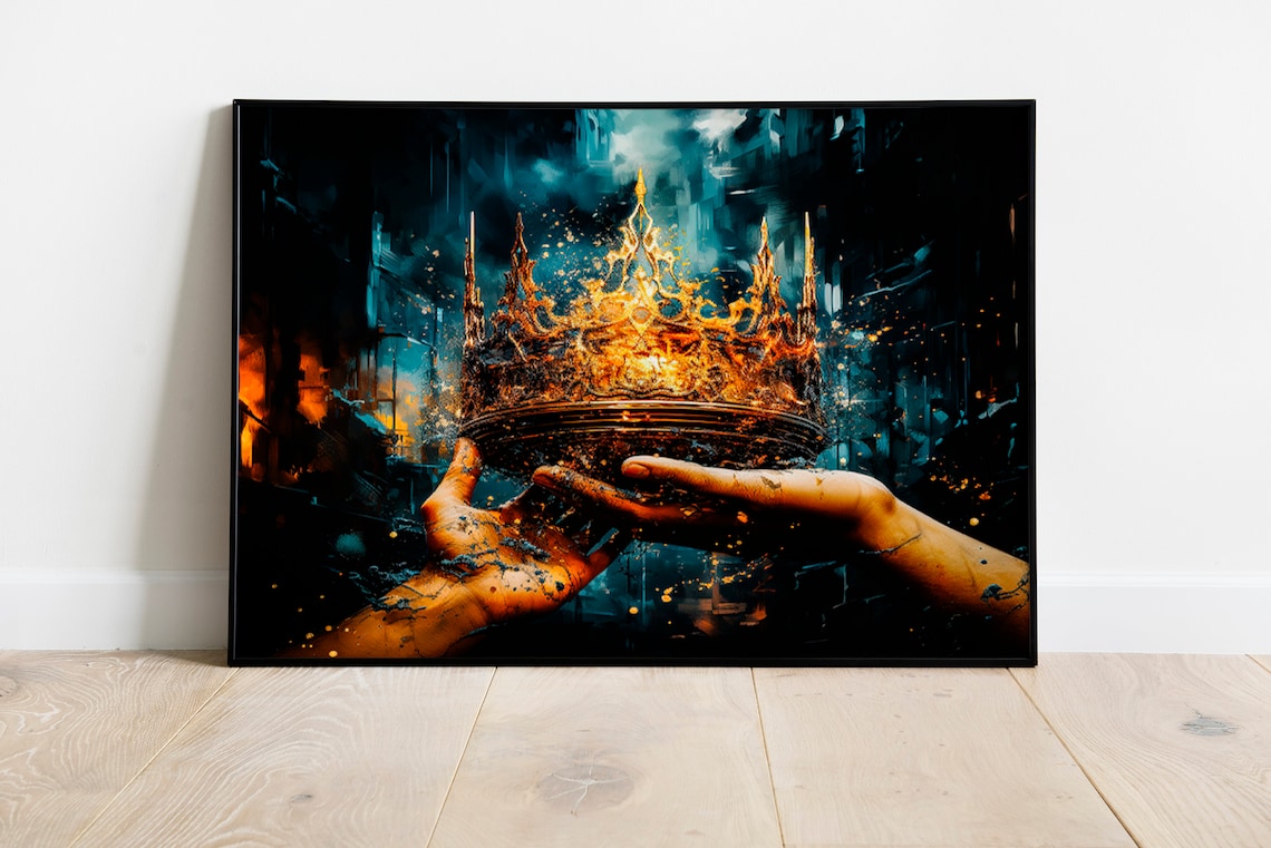 Crown In Hands Poster Print, Royal Motif
