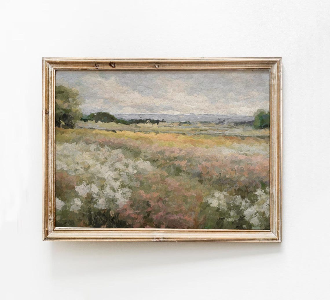 Spring Meadow Print Abstract Floral Landscape Vintage Farmhouse Wall Art