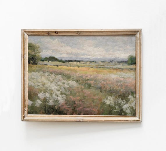 Spring Meadow Print Abstract Floral Landscape Vintage Farmhouse Wall Art