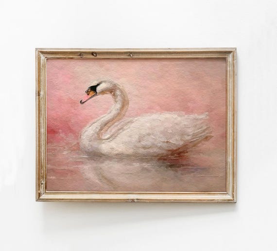 Vintage Swan Print Abstract Blush Nursery Art