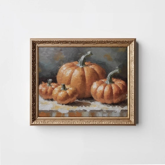 Moody Pumpkins Print Abstract Orange Pumpkin Painting Modern Autumn Wall Art Vintage Still Life Muted Halloween Instant