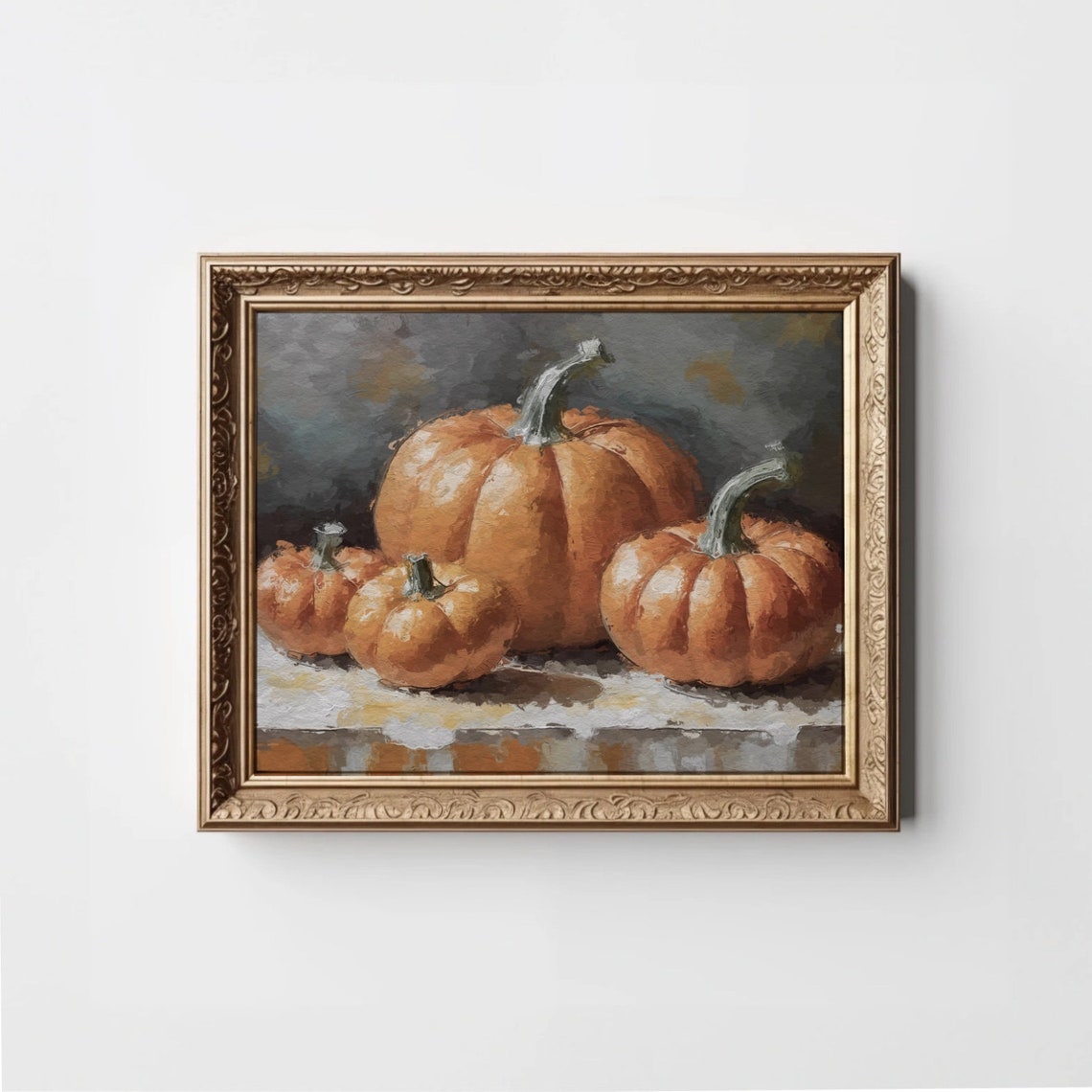 Moody Pumpkin Still Life Oil Painting Autumn Harvest Art Poster