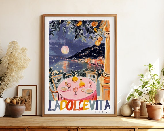 La Dolce Vita Amalfi Coast Watercolor Travel Poster