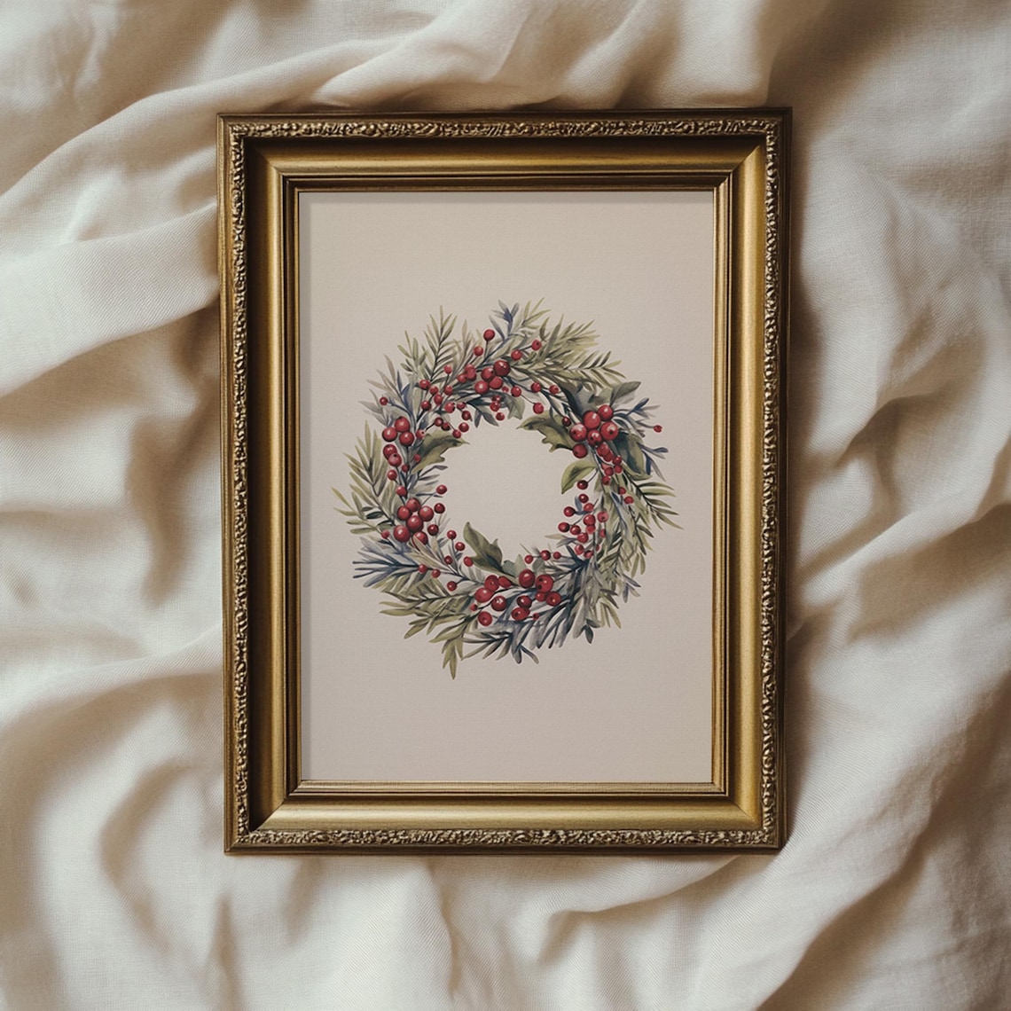 Christmas Wreath Vintage Drawing, Festive Decor Art Print - Image 2