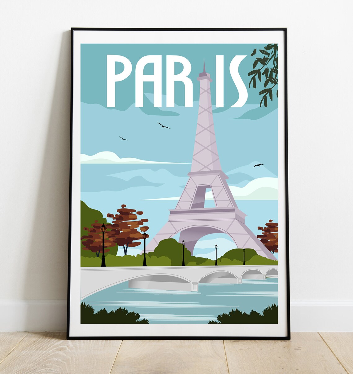 Paris Travel Poster, Retro Eiffel Tower Art Print