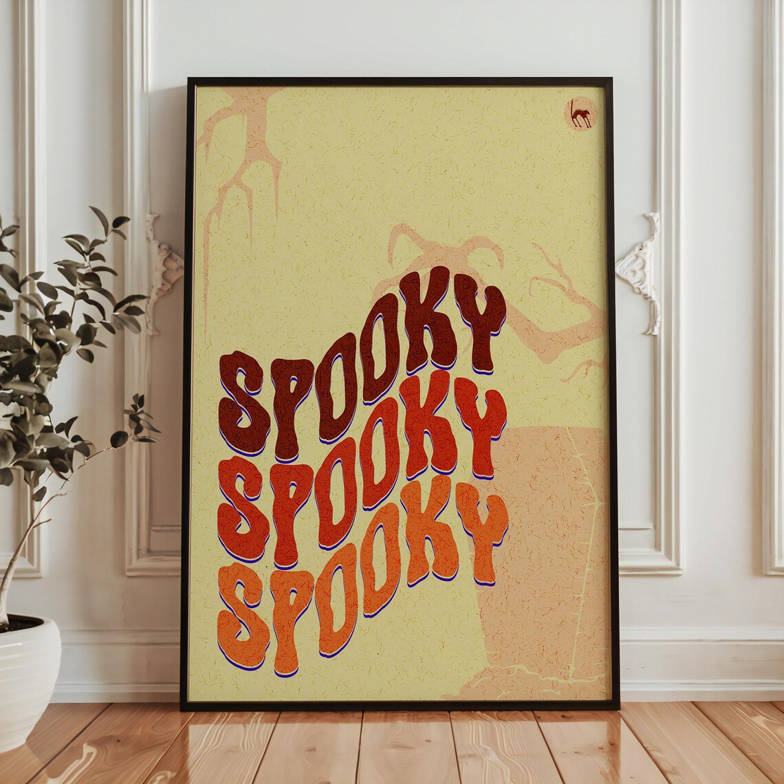 Retro Spooky Halloween Typography Poster in Burnt Orange and Cream