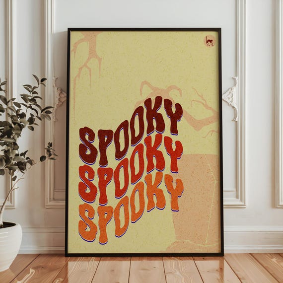 Spooky Typography Poster Retro Halloween Wall Art In Orange Brown
