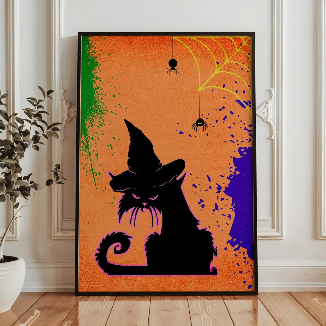 Halloween Cat Poster Bold Orange Black Wall Art For Spooky Decor