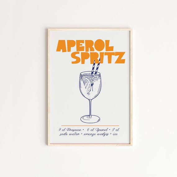 Aperol Spritz Cocktail Recipe Poster with Glass Illustration