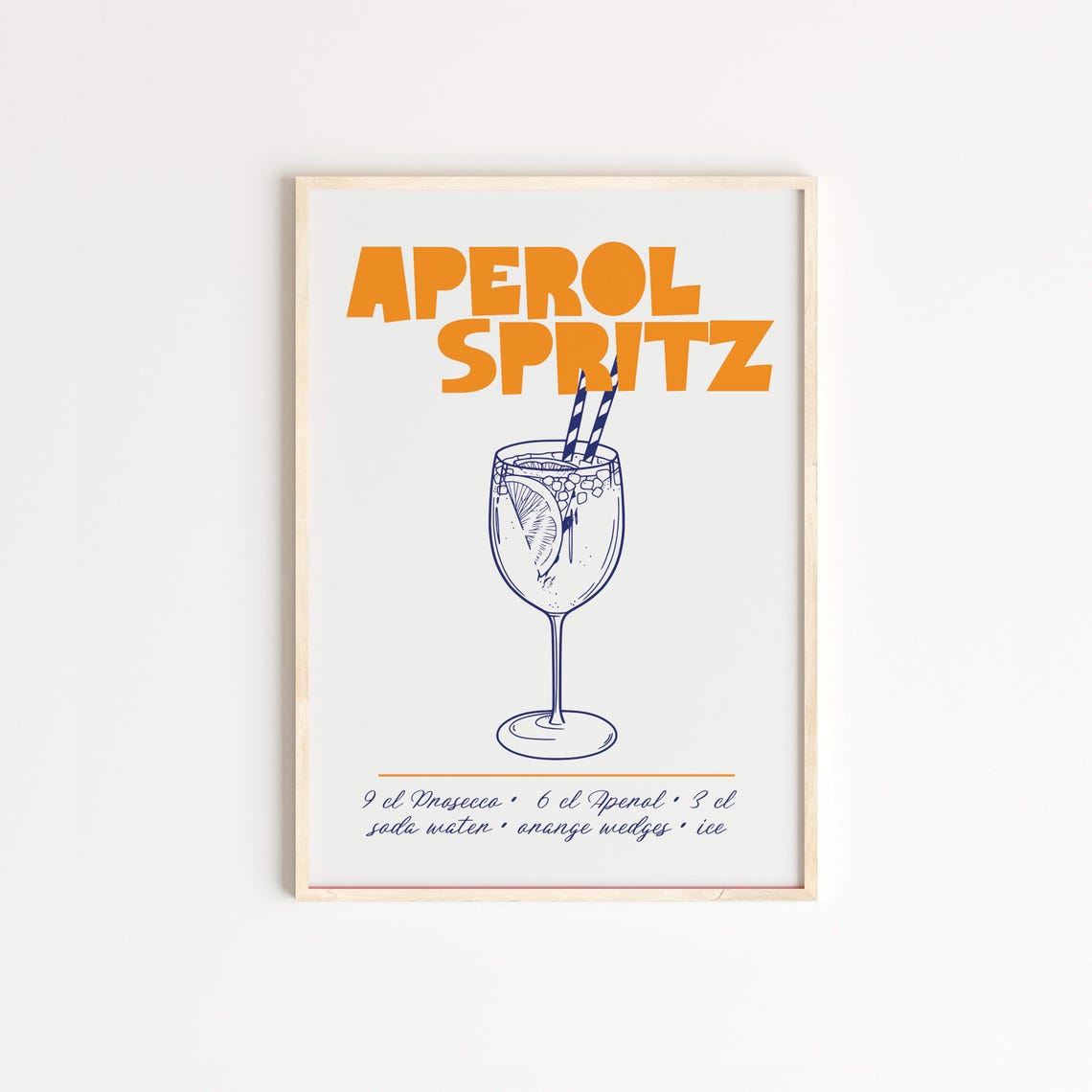 Aperol Spritz Cocktail Recipe Poster with Glass Illustration