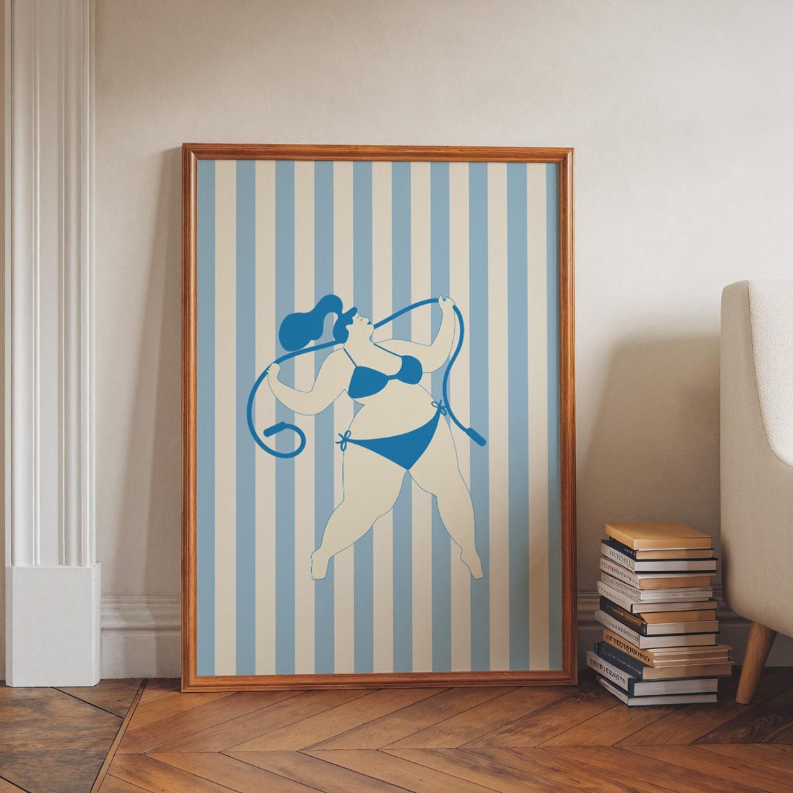 Blue Stripes Body Positive Bikini Jump Rope Empowerment Art Poster