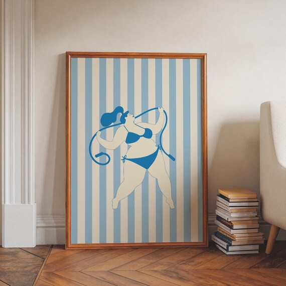 Blue Stripes Body Positive Bikini Jump Rope Empowerment Art Poster