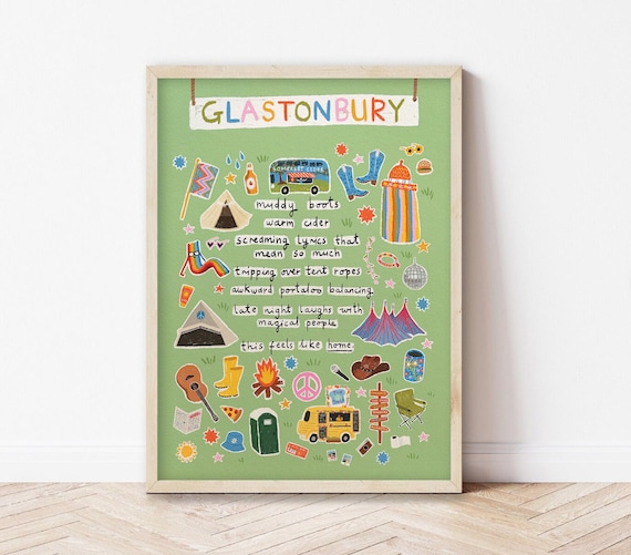 Glastonbury Festival Memory Hand Lettered Music Festival Icons Art Poster
