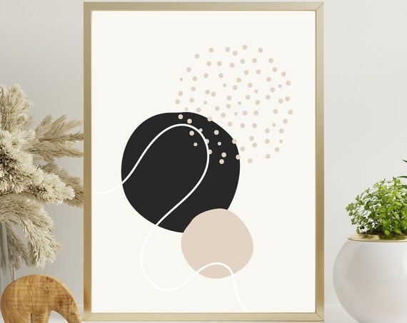 Large Black And Beige Color Modern Wall Art Black Abstract Print Black And White Art Print Artful Modern Geometric Wall Art