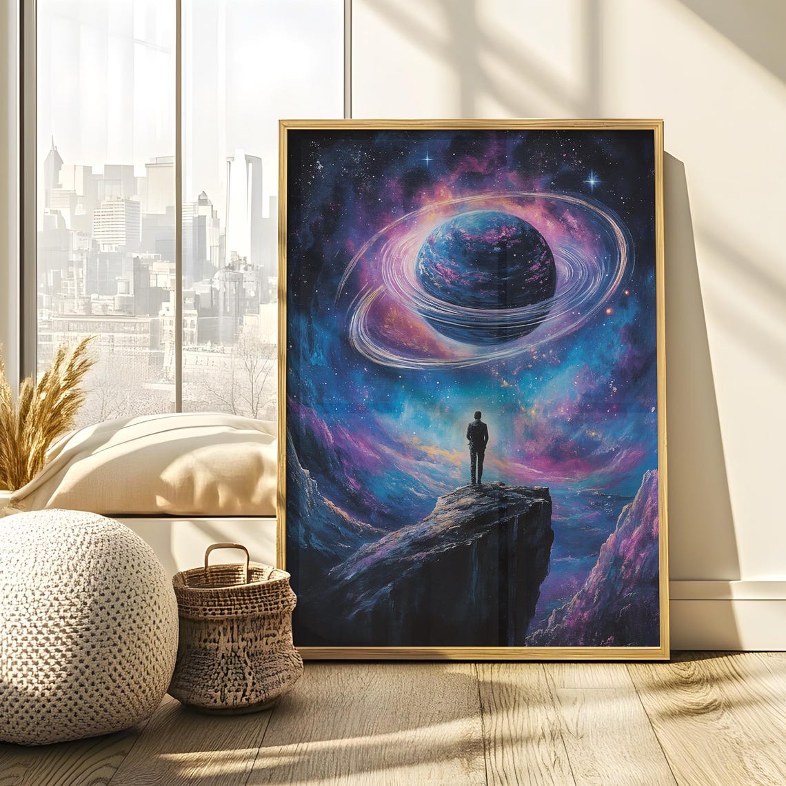 Lone Figure Ringed Planet Nebula Cosmic Wanderer Space Poster - Image 4