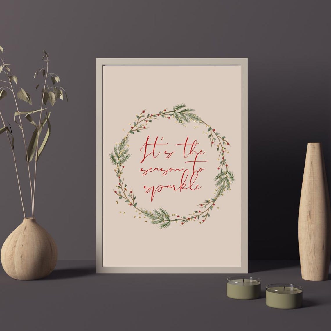 Its The Season To Sparkle Wreath Blush Beige Christmas Poster - Image 2
