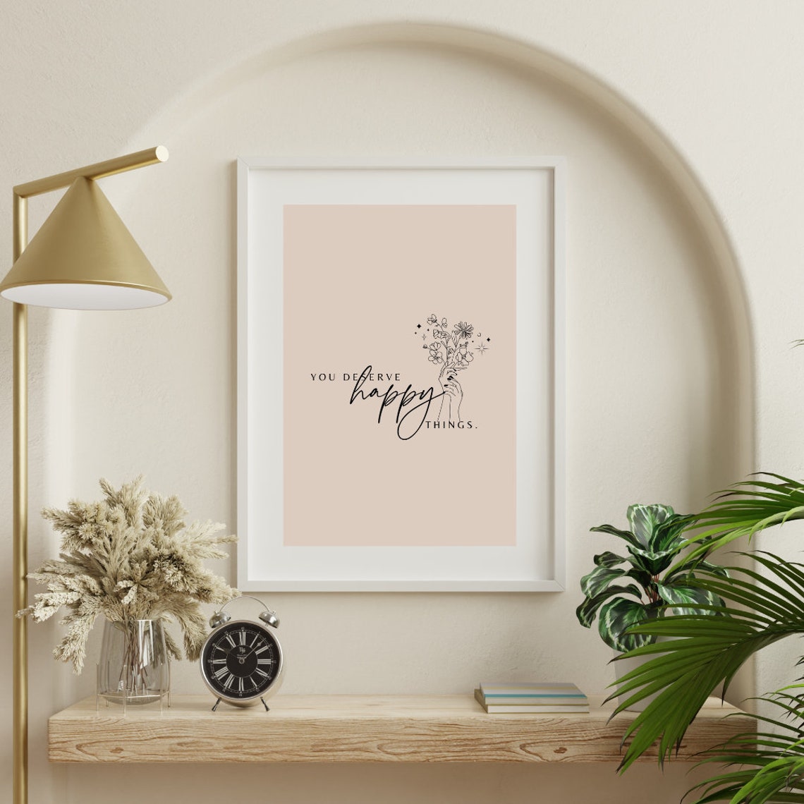 You Deserve Happy Things Floral Hand Typography Quote Poster - Image 2