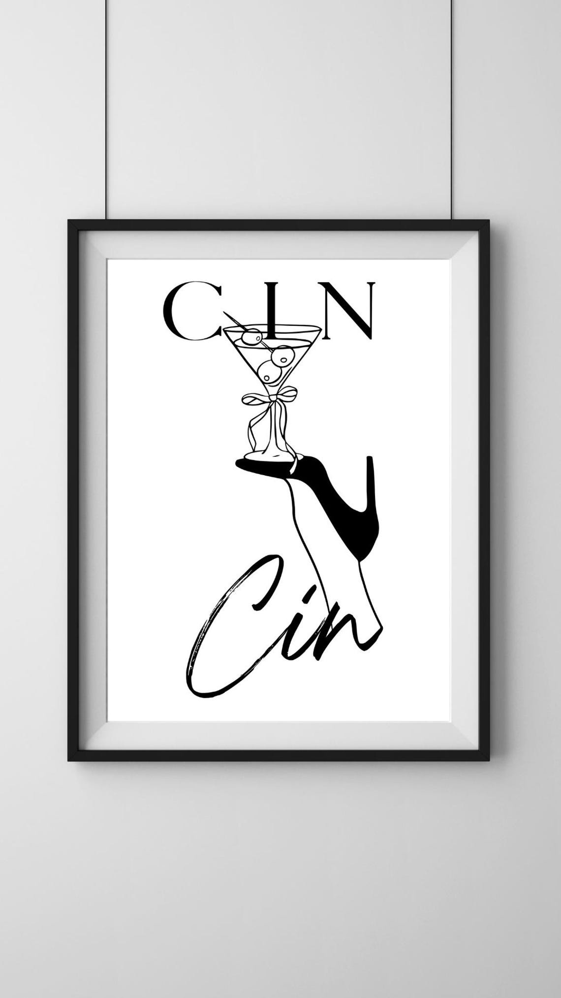 Cin Cin Martini Glass Stiletto Heel White Cocktail Bar Art Poster - Image 2