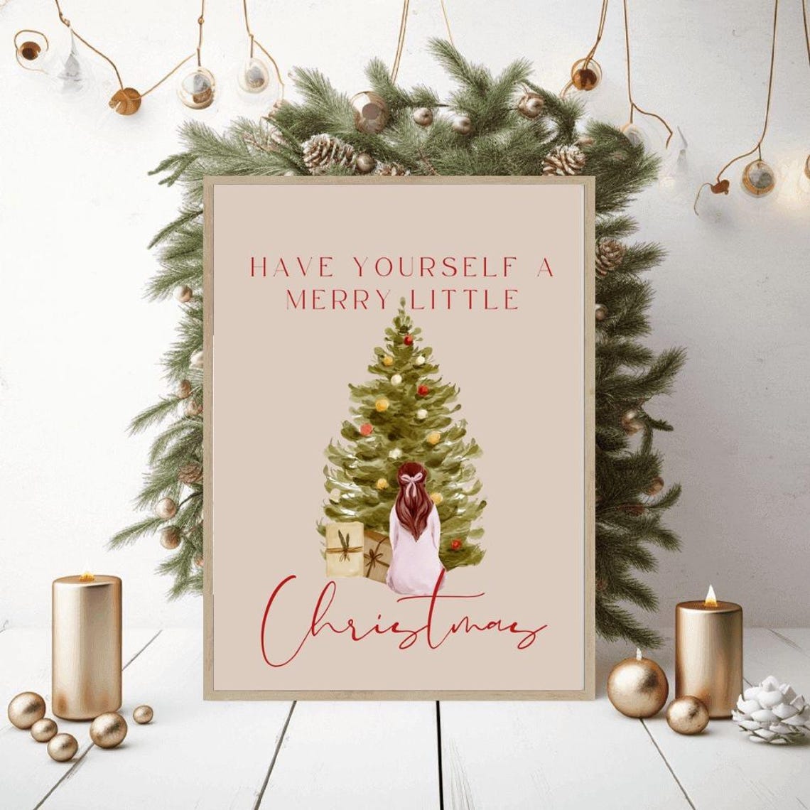 Have Yourself A Merry Little Christmas Beige Tree Girl Poster - Image 2