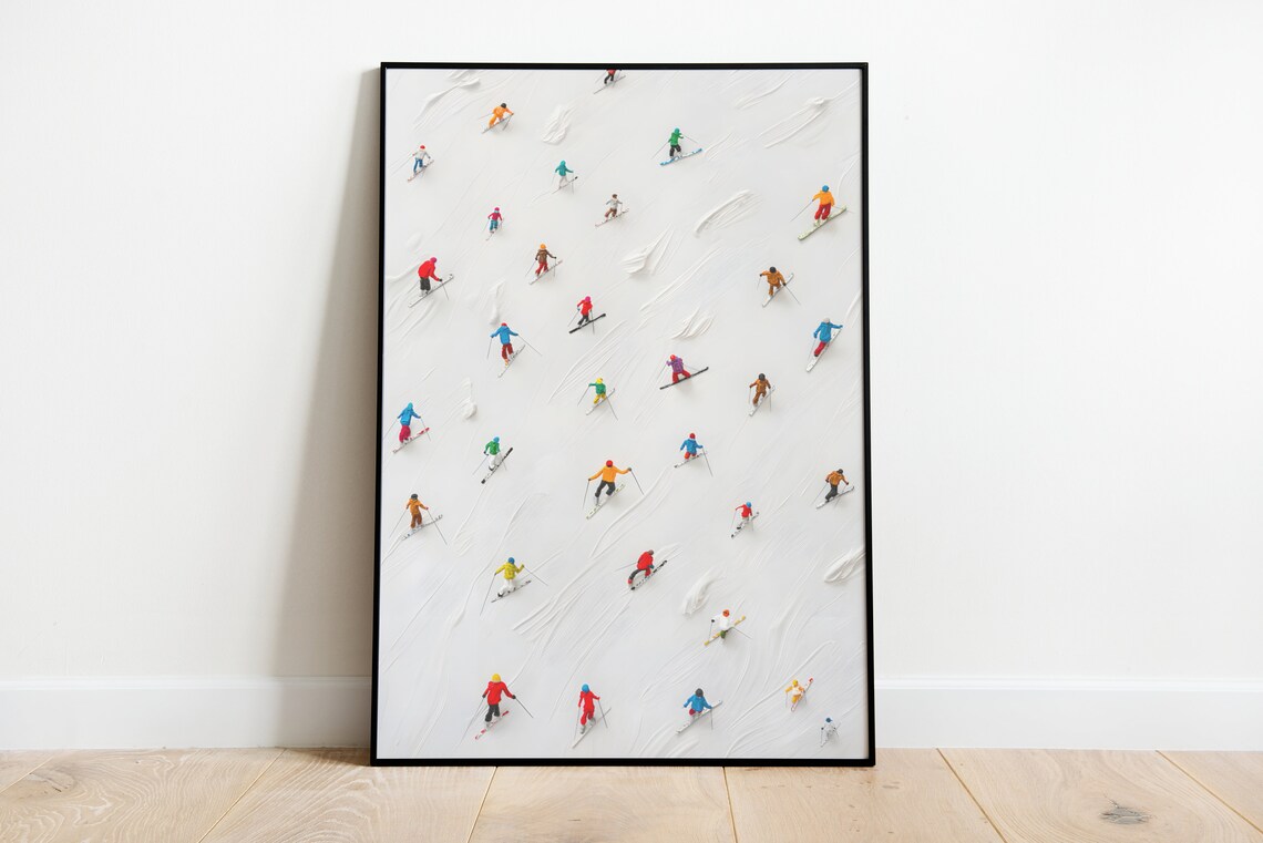 Tiny Colorful Skiers Minimalist Winter Sports Snow Scene Poster - Image 5