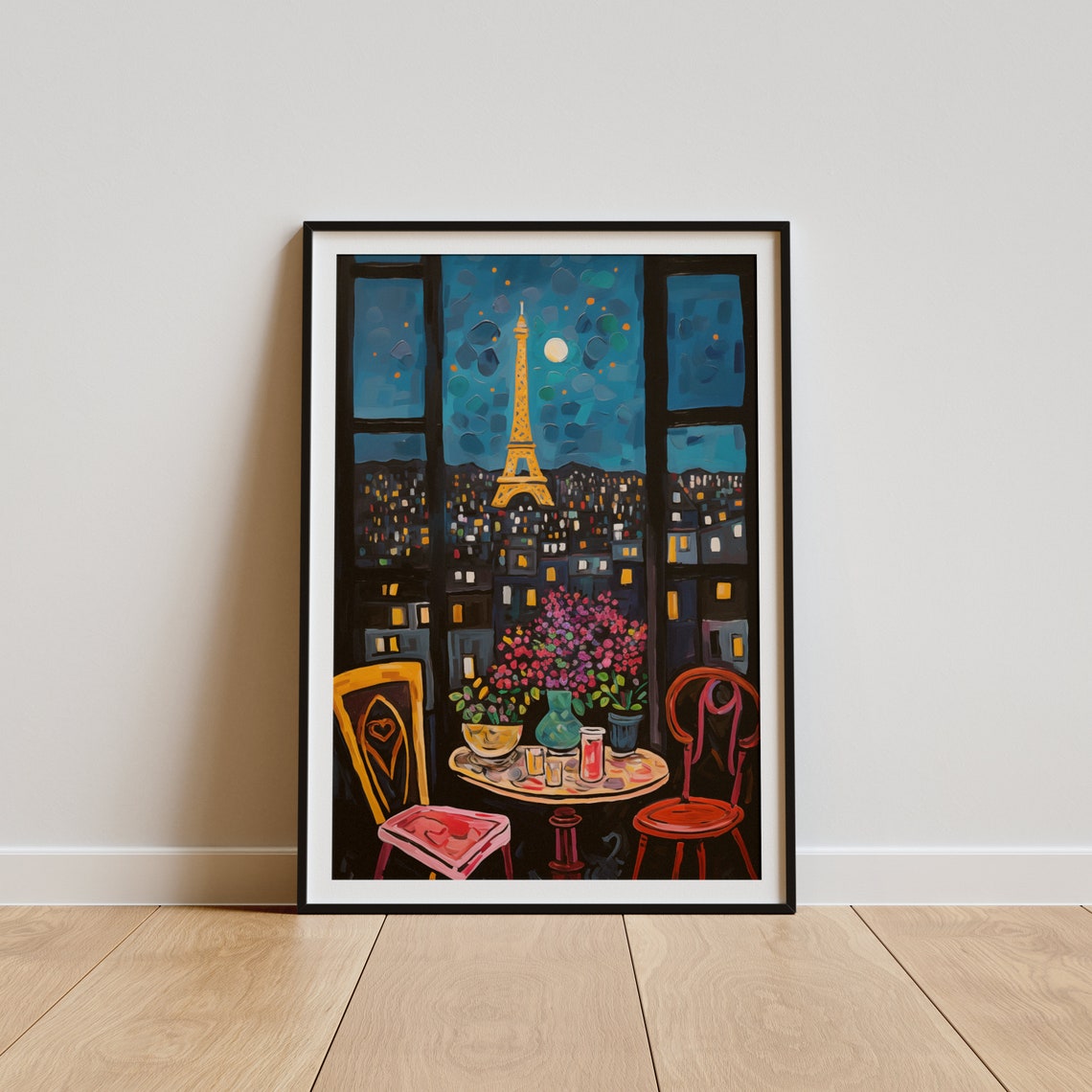Paris Night Window View Eiffel Tower Fauvist Cafe Scene Poster - Image 5