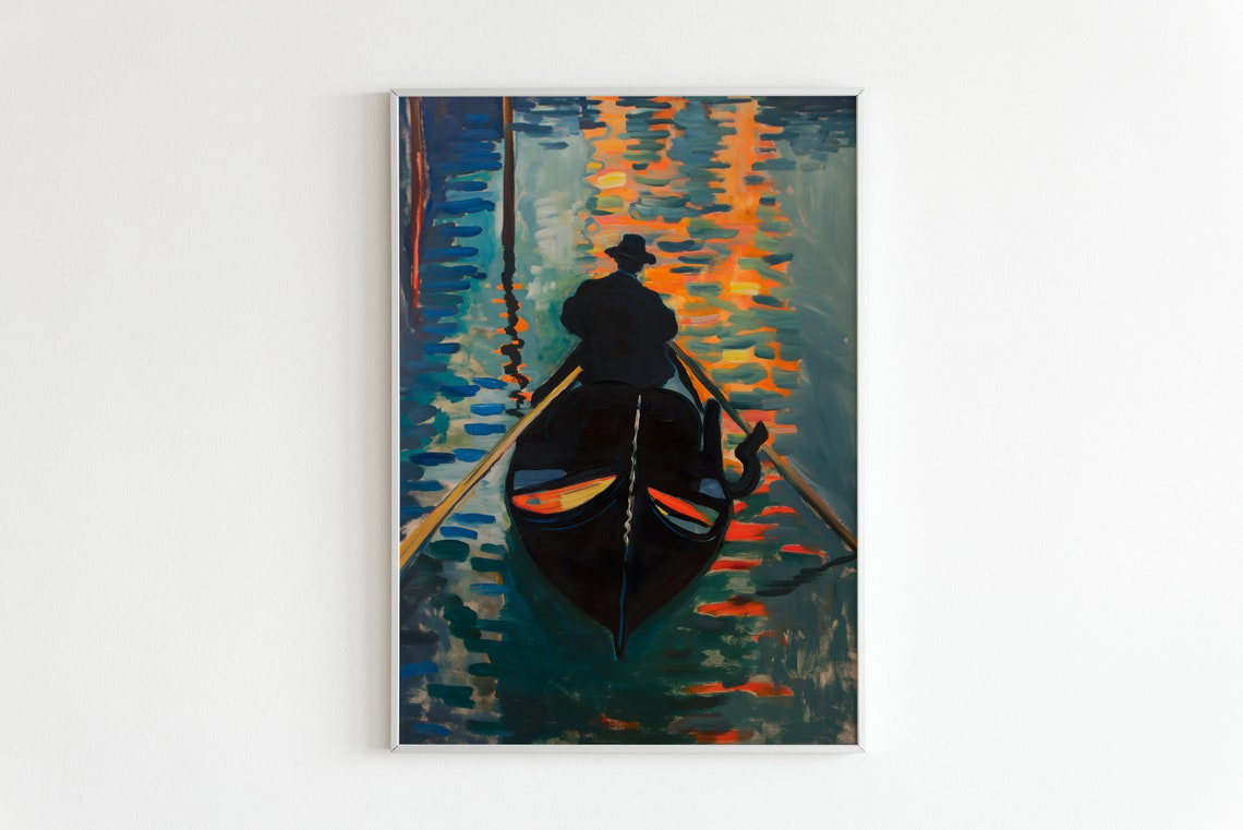 Venice Gondola Sunset Gondolier Orange Reflection Canal Poster
