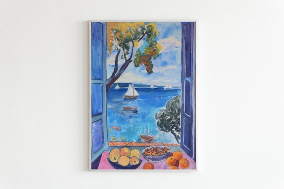 Matisse Open Window Ocean View with Grapes Art Print