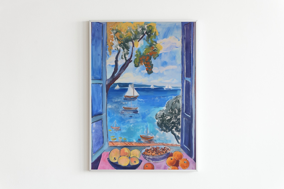 Matisse Open Window Ocean View with Grapes Art Print